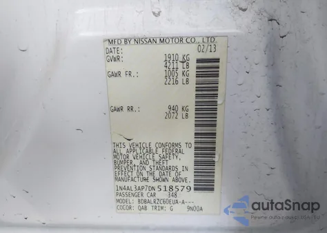 2013 Nissan Altima 2.5 S from USA, damaged, VIN 1N4AL3AP7DN518579